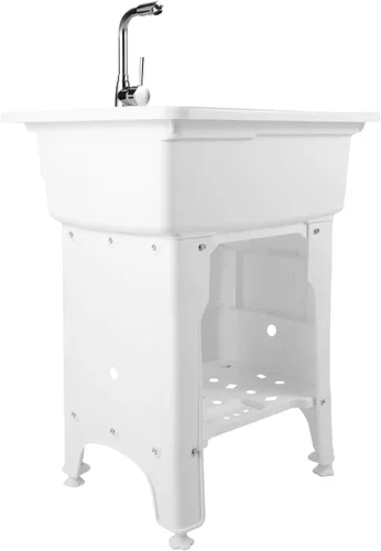 Fregadero de lavandería independiente, fregadero de plástico con tabla de lavar, bañera de lavandería de agua fría y caliente, kit de drenaje para