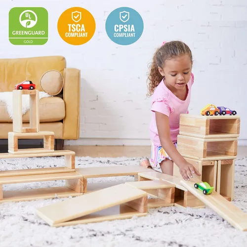 Miniatura 4 de ECR4Kids - Juego de bloques y arcos apilables de madera, juguetes Montessori, natural, 18 piezas