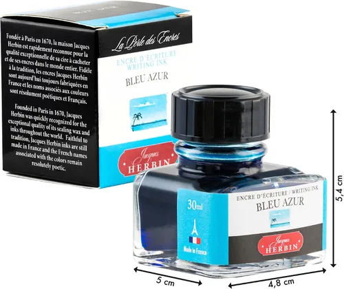 Miniatura 5 de Tinta para pluma estilográfica Herbin - Botella de 30 ml - Bleu Azur