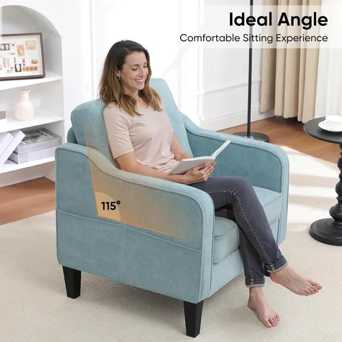 Miniatura 7 de Silla decorativa para sala de estar, silla de lectura moderna de mediados de siglo para dormitorio, sillón tapizado con bolsillos laterales, cómodo