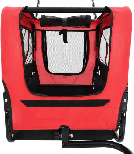 Miniatura 5 de Remolque de bicicleta para mascotas 2 en 1 y cochecito para perros pequeños, diseño rojo/negro con ruedas giratorias 360, tela Oxford duradera, base