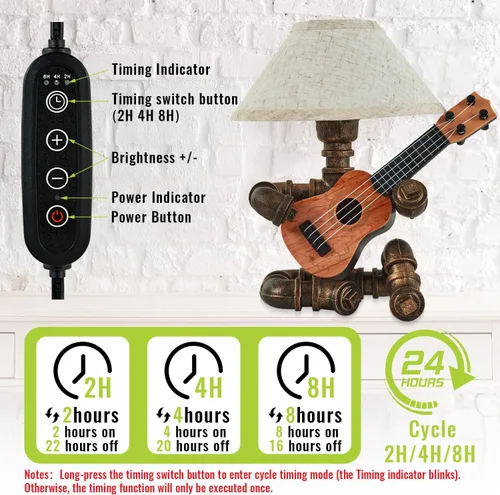 Miniatura 7 de Lámpara de mesa de guitarra robot industrial vintage con bombilla, control remoto, temporizador, regulable, regalos geniales para amantes