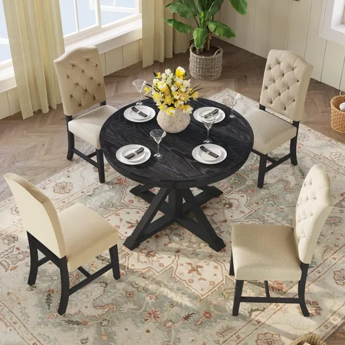 Miniatura 4 de Harper & Bright Designs TREXM - Juego de mesa de comedor de estilo retro funcional con mesa extensible y 4 sillas tapizadas para comedor y sala