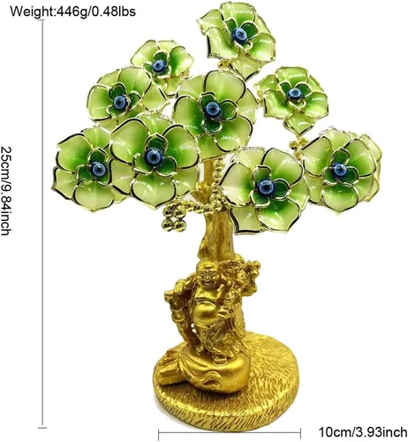 Miniatura 2 de Estatua de árbol turco de mal de ojo, flores de resina con base de Buda, decoración del hogar de buena suerte (flor verde)