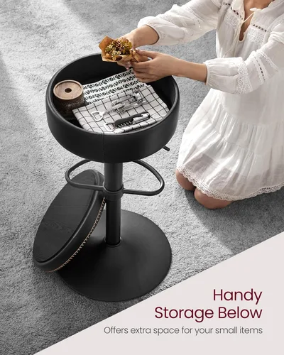 Miniatura 2 de VASAGLE Colección EKHO Taburete de bar giratorio de 360°, taburete de bar ajustable en altura con almacenamiento, cuero sintético con costuras