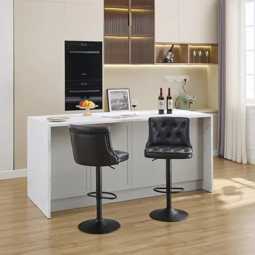 Miniatura 9 de FIRAVOE Juego de 2 taburetes de bar, taburetes de bar giratorios ajustables con respaldos, taburetes de bar de 25 a 34 pulgadas de altura de Negro