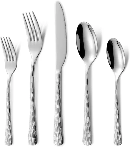 Miniatura 31 de Juego de cubiertos dorados de 20 piezas con tenedor para pastel, juego de cubiertos de acero inoxidable para 4, utensilios de cocina con mango