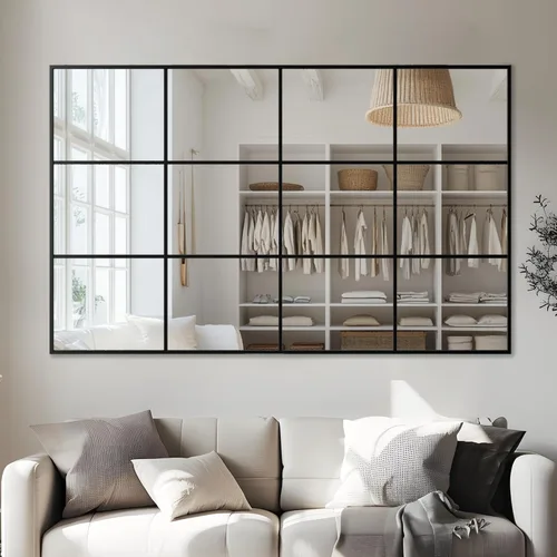 Miniatura 21 de Antok Espejo de pared, espejo decorativo de ventana de 24 x 36 pulgadas, espejo de pared con marco de metal, colgante o inclinado para sala