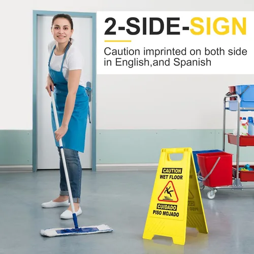 Miniatura 6 de XPCARE Letrero plegable bilingüe de precaución mojado para piso, doble cara con marco en A, cartel de precaución de seguridad, comercial, 17.5