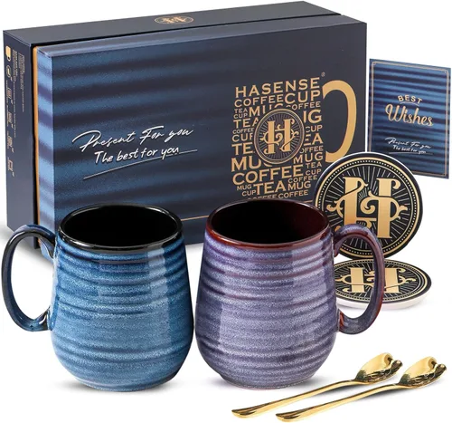 Miniatura 11 de HASENSE - Taza de café de cerámica grande de 20 onzas con gran asa, taza de té de cerámica para oficina y hogar, taza grande de regalo para papá