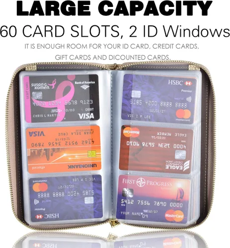 Miniatura 3 de Easyoulife - Monedero de cuero con cremallera, billetera portatarjetas para mujer, bloqueo RFID