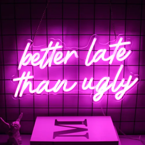 Miniatura 5 de Mejor Tarde Que Nunca Letrero de Neón LED Rosa Iluminado Letras de Neón para Decoración de Pared Letrero de Letra de Neón para Decoración de Salón