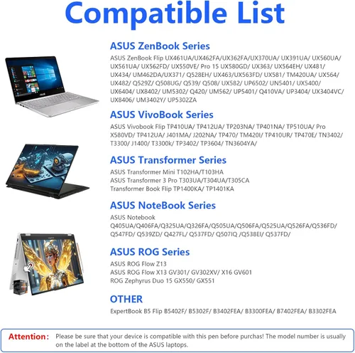 Miniatura 2 de Lápiz óptico para dispositivos de pantalla táctil ASUS, lápiz digital activo con punta ultrafina, sensibilidad a la presión 1024, rechazo de palma