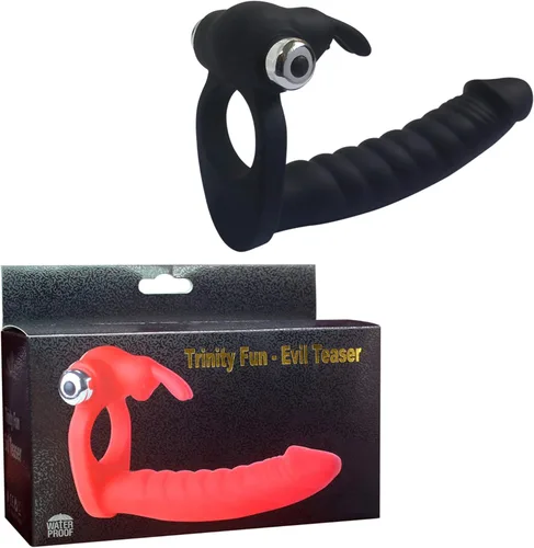 Doble penetración vibratoria doble consolador con anillo de polla penetrador para hombres, parejas, enchufe anal, enchufe sexual de silicona, Negro