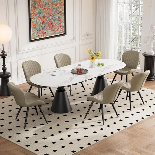 Miniatura 26 de Juego de 2 sillas de comedor de tela moderna, sillas de comedor tapizadas con cojines gruesos, patas de metal, sillas de respaldo sin brazos