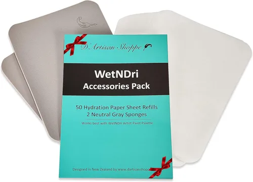 Miniatura 9 de WetNDri Paleta húmeda para pintura en miniatura. Paleta húmeda para pinturas acrílicas, kit de iniciación de 100 hojas y 2 esponjas