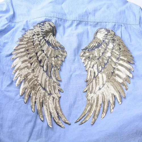 Miniatura 4 de 2 pares de parches de alas de lentejuelas, parches decorativos para coser con alas de ángel grandes, apliques para ropa, chaqueta, jeans, camiseta