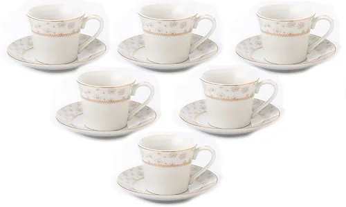 Miniatura 8 de World Gifts - Juego de tazas y platillos de porcelana elegantes y duraderos y coloridos, 2 onzas, dorado, juego de 6