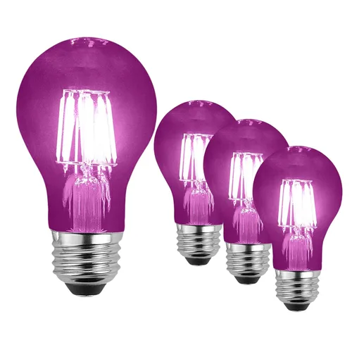 Bombillas LED de filamento A19 de 6 vatios de color morado – Listado UL, bombilla base E26 – Ahorro de energía – Dura 25000 horas – Vidrio