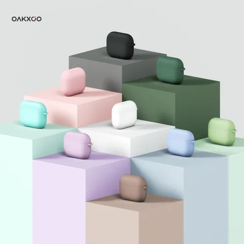 Miniatura 6 de Oakxco Funda de silicona para Airpods 3, bonita funda rígida femenina para Airpods de 3ª generación con llavero, gel de goma colorido suave de TPU