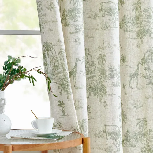 Miniatura 17 de Jinchan Cortinas de lino para sala de estar de 63 pulgadas de largo, con estampado de hojas tropicales, cortinas botánicas de lino estilo rústico