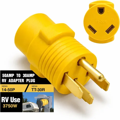 Enchufe adaptador RV de 50 amperios a 30 amperios, TT-30P macho a 14-50R hembra adaptador de corriente para RV, reemplazo compacto de Dogbone,