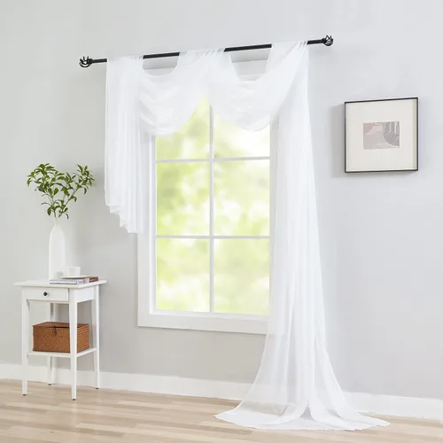 Miniatura 10 de poefun Cortinas transparentes negras para ventanas, toldo drapeado, cortina de cama, bufanda, camino de mesa de boda, sala de estar, dormitorio