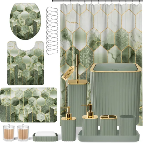 Miniatura 16 de XLHOMO Juego de baño – Juego de baño de 26 piezas con cortina de ducha y alfombras, juego de accesorios de baño, juego de accesorios de baño negro