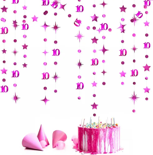 Miniatura 11 de Decoraciones negras de cumpleaños número 10, guirnalda de estrellas centelleantes con diseño de círculos, telón de fondo metálico para niñas, niños