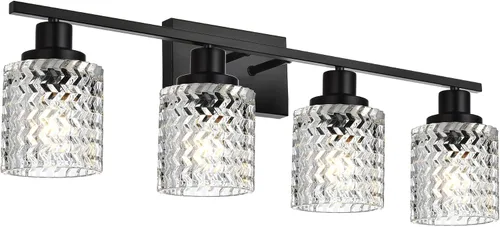 Miniatura 11 de MELUCEE Aplique de pared de 2 luces con pantalla de vidrio martillado, luces de baño de níquel cepillado sobre el espejo, accesorios de iluminación