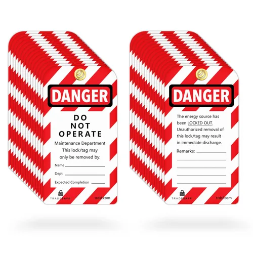 Miniatura 11 de TRADESAFE Etiquetas de Bloqueo y Etiquetado - 10 Etiquetas de Peligro No Operar con 10 Abrazaderas de Nylon, Vinilo Premium de 32 mil, Etiquetas