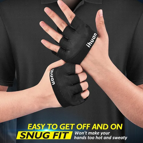 Miniatura 2 de ihuan Nuevos guantes de entrenamiento de gimnasio para levantamiento de pesas para hombres y mujeres, ideales para levantamiento de pesas, Negro