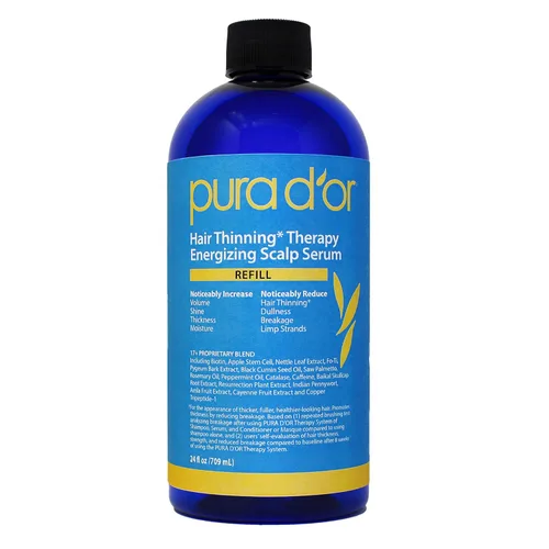 Miniatura 9 de PURA D'OR Suero avanzado para el cabello y el cuero cabelludo, para adelgazamiento del cabello con triple péptido de cobre, cafeína, mezcla