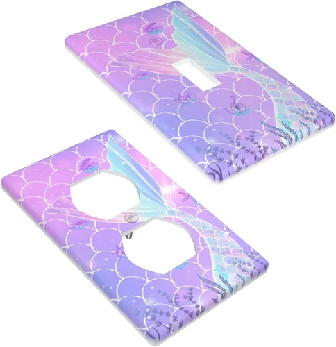 Miniatura 4 de 2 placas de pared de sirena para interruptor de luz, bonita cubierta decorativa de salida para niñas, niños, dormitorio, cocina, hogar, baño, sala