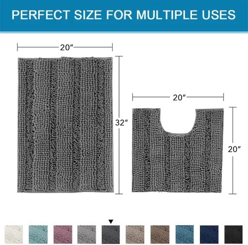 Miniatura 466 de H.VERSAILTEX Tapetes de baño antideslizantes para baño, alfombras de baño extragruesas de felpilla a rayas, tapetes de baño de 47" x 17", alfombras