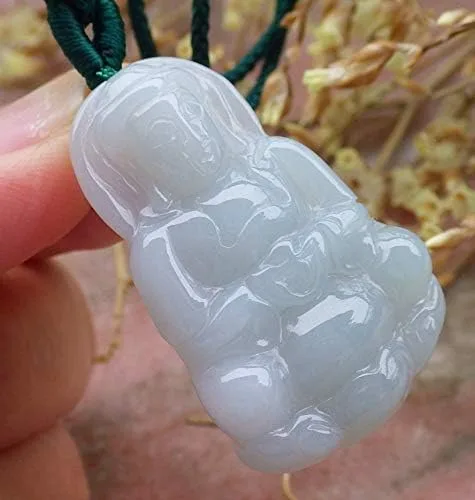Miniatura 2 de gojade Certificado ICY Blanco 100% Natural A Jade Jadeita Colgante Guanyin Kwan Yin Lotus Flower Collar 464900 GS