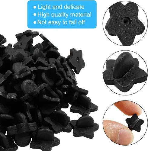 Miniatura 4 de 100 pines de goma con forma de estrella negra, 0.551 x 0.551 x 0.315 in en forma de estrella para producción de bricolaje (negro)