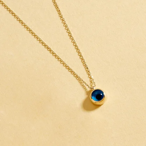 Miniatura 4 de THEA - Collares cerrados contra el mal de ojo en oro macizo real de 14 quilates, dije de protección de moneda Hamsa azul, regalo de joyería fina
