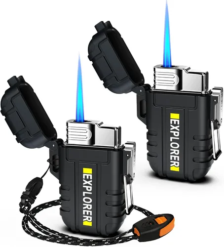 Miniatura 14 de Encendedor de antorcha, butano recargable, resistente al viento, gas para exteriores con llama de chorro ajustable, para chimenea, fuegos Camouflaje