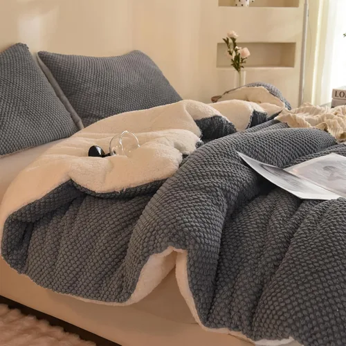 Miniatura 8 de LLanCL Juego de edredón de diseño jacquard 3D, ultra suave, cálido, tamaño individual, felpa de piel sherpa, juego de 2 piezas de ropa de cama