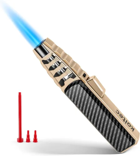 Linterna de butano, encendedor de cocina resistente al viento para exteriores, recargable y ajustable, con llama de chorro de butano con seguridad y