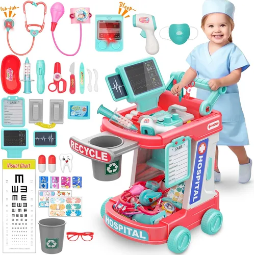 Kit de médico para niños – Juego de doctor de simulación para niños pequeños con estetoscopio – Juego médico de juguete para niños y niñas – Kit