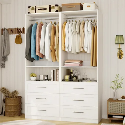 Sistema de armario con cajones de madera, sistema de organización de armario de 4 pies con cajones y varillas para colgar y para vestidores, 2