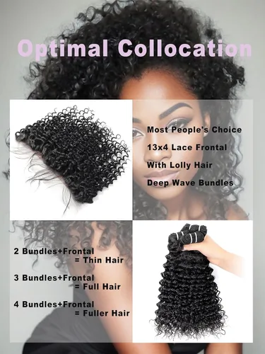 Miniatura 7 de Extensiones de cabello humano ondulado profundo (14 pulgadas, 1 encaje frontal negro natural)
