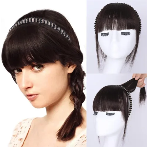Miniatura 15 de G&T - Flequillo con clip para el cabello humano, flequillo delgado con fleco de diamantes de imitación, extensiones de cabello para mujer, flequillo