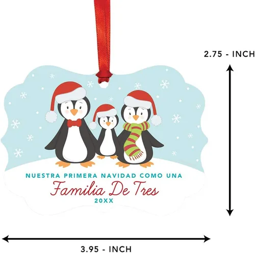 Miniatura 5 de Andaz Press Adorno de recuerdo de Navidad con marco de fantasía de familia española, Nuestra Primera Navidad Como UNA Familia De Tres 2024, Familia
