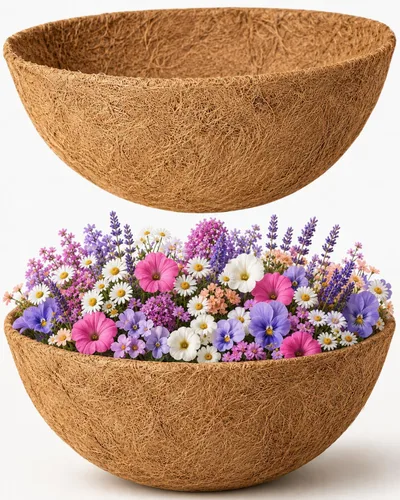 Y&M Paquete de 2 forros de coco de 16 pulgadas para macetas colgantes, revestimientos redondos de fibra de coco natural de repuesto para cestas de