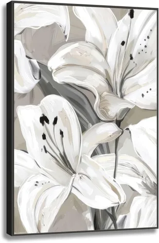 Miniatura 10 de Woxfcart Cuadros de flores para decoración de pared, impresión floral en blanco y negro sobre lienzo para decoración de baño, 15 x 12 pulgadas