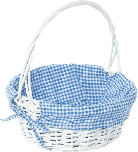 Miniatura 10 de WICKERWISE Cesta de regalo tradicional de sauce redondo blanco con forro a cuadros y asas resistentes, cesta de almacenamiento de aperitivos
