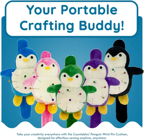 Miniatura 2 de Countables Lindo cojín de muñeca de pingüino para costura, pulseras a presión para alfileres y agujas, suministros y accesorios de costura, soporte